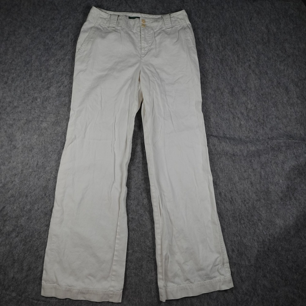Ralph Lauren Pants Womens 2 White Linen Cotton Blend Wide Leg Trousers Beachy